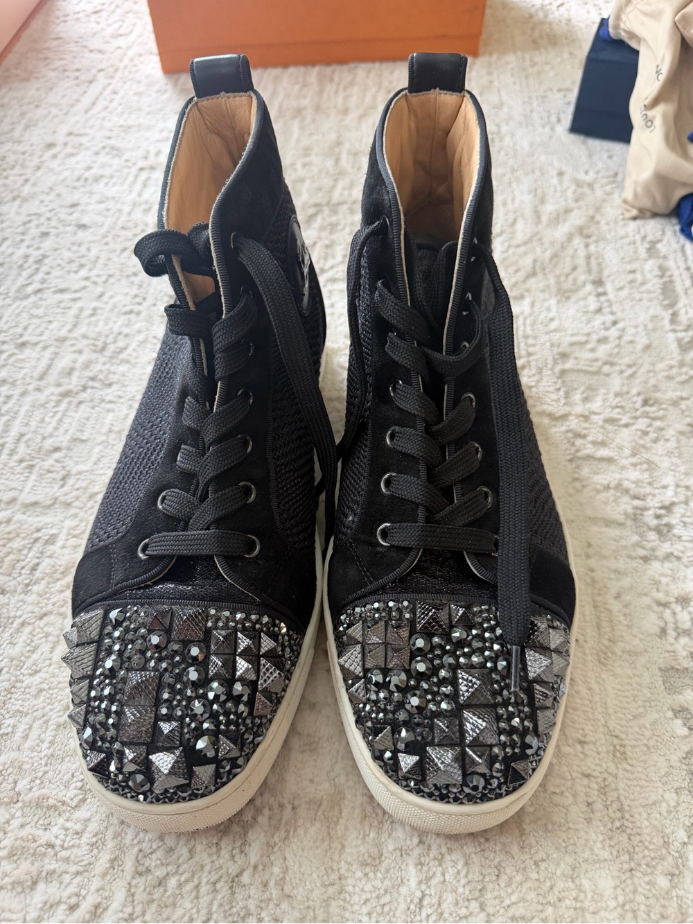 Men Black Embellished High-Top Sneakers